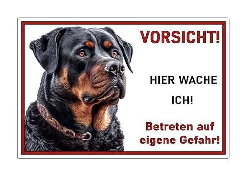 Schild Rottweiler Vorsicht Hier wache ich - Betreten auf eigene Gefahr! - Achtung - Hundeschild Warnschild- - Warnung vor dem Hund - M1 (Aluverbund, 30x20 cm) von SchilderBahn