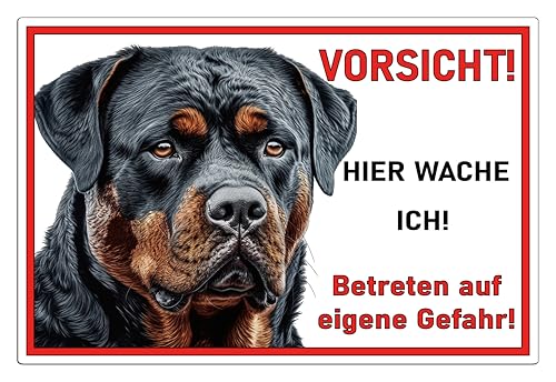 Schild Rottweiler Vorsicht Hier wache ich - Betreten auf eigene Gefahr! - Achtung - Hundeschild Warnschild- - Warnung vor dem Hund - M2 (PVC Hartschaum weiß, 30x20 cm) von SchilderBahn