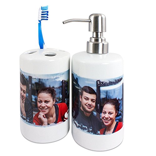 Badezimmerset aus Seifenspender und Zahnbürstenhalter mit Foto selbst gestalten und Bedrucken Lassen ✓ von Schilderfeuerwehr
