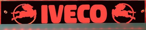 LED Schild kompatibel mit IVECO Logo, 60cmx10cm / 30cmx6cm ideale Geschenkidee Lasergraviert und edles LED-Leuchtschild als Truck-Accessoire beleuchtetes Schild (60x10 12V-24V-ZigAdapter) von Schilderfeuerwehr