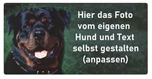 Schilderfeuerwehr Hundeschild mit Foto Bild Motiv von deinem eigenen Hund und Text Namen Spruch selbst gestalten ✓ Hundewarnschild ✓ Haustür, Wohnungstür oder Gartenzaun ✓ Blechschild von Schilderfeuerwehr