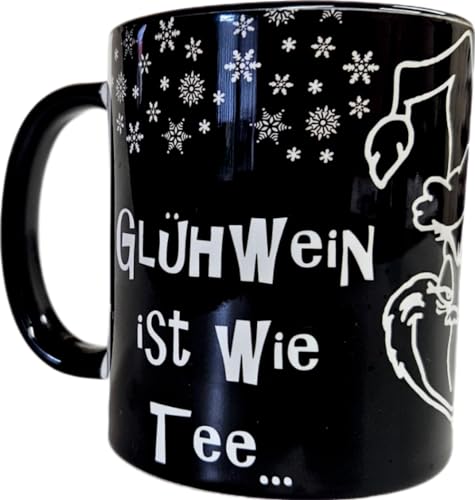 Glühweintasse Tasse für Glühwein Tee Kaffee mit lustigem Spruch Weihnachten bunt Geschenk Wichteln persönlich Grog Punsch Glühweintassen Keramik Porzellan (Schwarz) von Schilderfeuerwehr