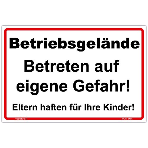 Aufkleber "Betriebsgelände, Betreten auf eigene Gefahr!" PVC Vinylaufkleber 300x200 mmQuerformat von Schilderio