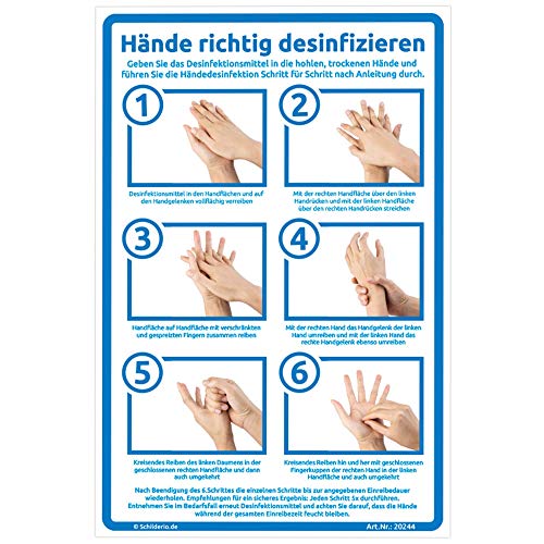 Aufkleber Hände richtig desinfizieren 450x300 mm I Hygienehinweise, Anleitung Händedesinfektion I Handdesinfektion von Schilderio