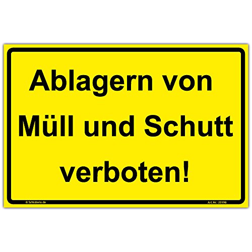 Schild "Ablagern von Müll und Schutt verboten!" Hinweisschild 300x200 mm gelb,Querformat, stabile Aluminiumverbundplatte 3mm stark Schild "Ablagern von Müll und Schutt verboten!" Hinweisschild 300x200 mm gelb,Querformat, stabile Aluminiumverbundplatte 3mm stark von Schilderio
