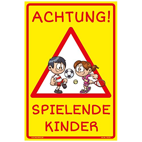 Schild Achtung spielende Kinder Hinweisschild 300x200mm gelb Hochformat stabile Aluminiumverbundplatte 3mm stark von Schilderio