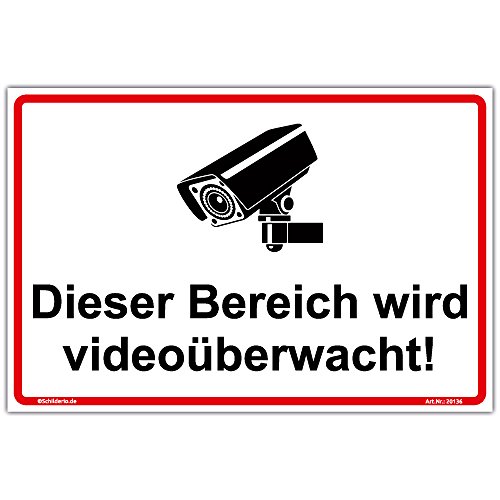 Schild "Bereich wird videoüberwacht" Hinweisschild 300x200 mm stabile Aluminiumverbundplatte 3mm stark - inkl. 4 Eckbohrungen Schild "Bereich wird videoüberwacht" Hinweisschild 300x200 mm stabile Aluminiumverbundplatte 3mm stark - inkl. 4 Eckbohrungen von Schilderio