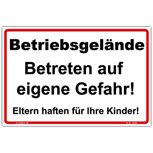 Schild"Betriebsgelände, Betreten auf eigene Gefahr!" Hinweisschild 600x400 mm Querformat, stabile Aluminiumverbundplatte 3mm stark - inkl. 4 Eckbohrungen von Schilderio