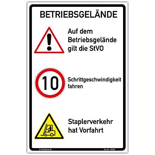 Schilderio Hinweisschild Betriebsgelände Schrittgeschwindigkeit Schild 300x200mm stabile Aluminiumverbundplatte 3mm stark von Schilderio