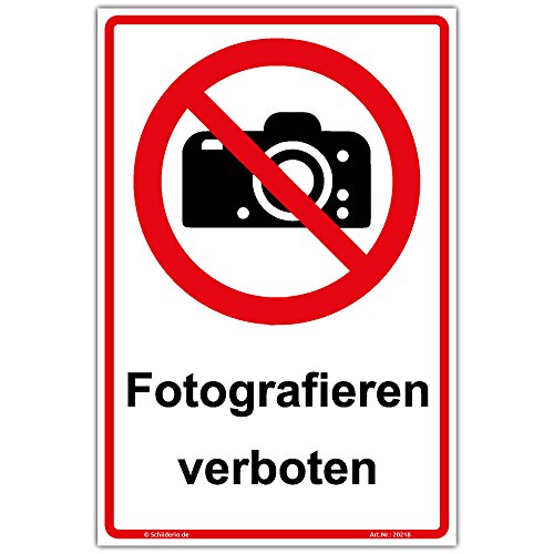 Schild "Fotografieren verboten" Hinweisschild 450x300 mm Hochformat, stabile Aluminiumverbundplatte 3mm stark - inkl. 4 Eckbohrungen Schild "Fotografieren verboten" Hinweisschild 450x300 mm Hochformat, stabile Aluminiumverbundplatte 3mm stark - inkl. 4 Eckbohrungen von Schilderio