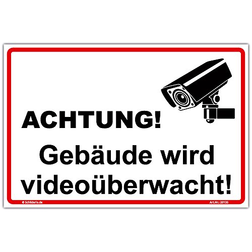 Schild"Gebäude wird videoüberwacht" Hinweisschild 450x300 mm stabile Aluminiumverbundplatte 3mm stark - inkl. 4 Eckbohrungen von Schilderio