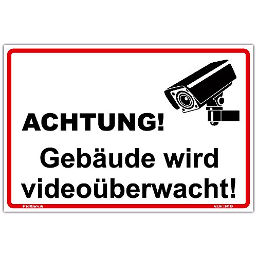 Schild "Gebäude wird videoüberwacht" Hinweisschild 450x300 mm stabile Aluminiumverbundplatte 3mm stark - inkl. 4 Eckbohrungen Schild "Gebäude wird videoüberwacht" Hinweisschild 450x300 mm stabile Aluminiumverbundplatte 3mm stark - inkl. 4 Eckbohrungen von Schilderio