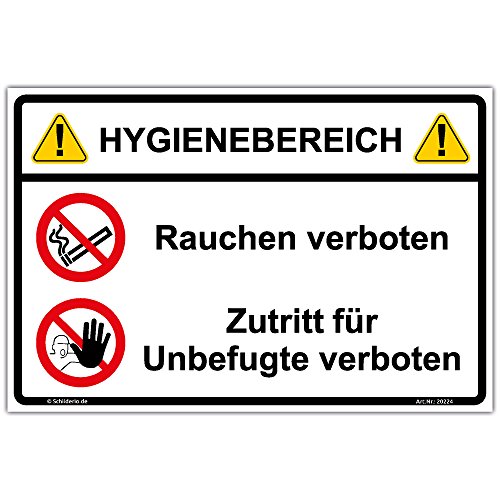 Schild Hygienebereich Rauchen und Zutritt verboten Hinweisschild 300x200mm Querformat stabile Aluminiumverbundplatte 3mm stark von Schilderio