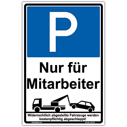 Schild "Parken nur für Mitarbeiter" Hinweisschild 300x200 mm hochkant, stabile Aluminiumverbundplatte 3mm stark - inkl. 4 Eckbohrungen Schild "Parken nur für Mitarbeiter" Hinweisschild 300x200 mm hochkant, stabile Aluminiumverbundplatte 3mm stark - inkl. 4 Eckbohrungen von Schilderio