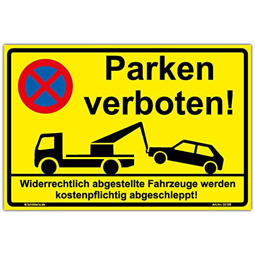 Schild Parken verboten Hinweisschild 300x200mm gelb, stabile Aluminiumverbundplatte 3mm stark von Schilderio