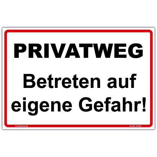 Schild "Privatweg, Betreten auf eigene Gefahr!" Hinweisschild 450x300 mm Querformat, stabile Aluminiumverbundplatte 3mm stark Schild "Privatweg, Betreten auf eigene Gefahr!" Hinweisschild 450x300 mm Querformat, stabile Aluminiumverbundplatte 3mm stark von Schilderio
