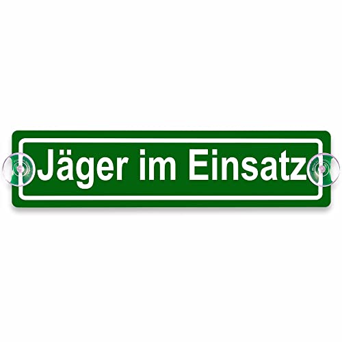 Schilderio Premium Saugnapfschild Jäger im Einsatz 3 mm Acrylglas ca 200 x 50 mm Jäger im Einsatz Schild Auto mit 2 Saugnäpfen 20 mm Autoschild Jaeger im Einsatz zur Befestigung Autoscheiben von innen von Schilderio