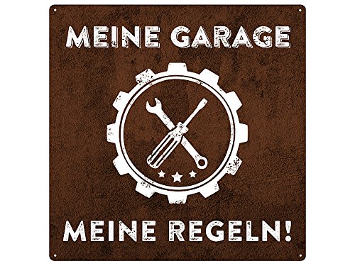 20x20cm Schild Meine Garage Meine Regeln Auto Deko Blechschild von Schilderkönig