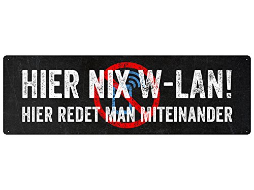 HIER NIX W-LAN Schild Handyverbot Blechschild Club Cafe Kneipe Party Schild aus Metall mit witzigem Spruch Made in Germany von Schilderkönig