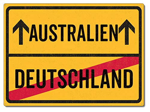 Schilderkönig Metallschild 28x20cm - Australien Deutschland - Schild für USA Auswanderer wetterfestes Ortsschild Ortstafel Abschiedsgeschenk von Schilderkönig