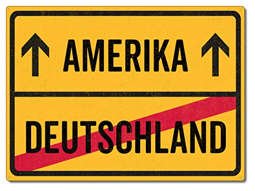 Schilderkönig Metallschild 28x20cm - Deutschland Amerika - Schild für USA Auswanderer wetterfestes Ortsschild Ortstafel Abschiedsgeschenk von Schilderkönig