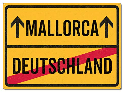 Schilderkönig Metallschild 28x20cm - Mallorca Deutschland - Schild für Auswanderer wetterfestes Ortsschild Ortstafel Abschiedsgeschenk von Schilderkönig