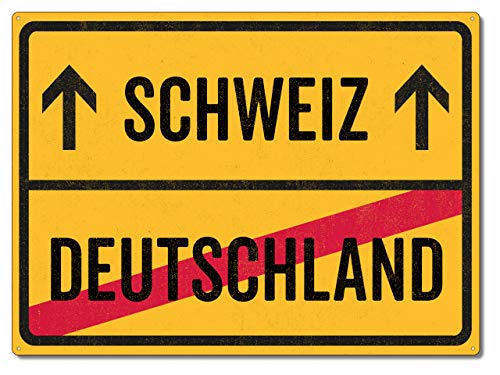 Schilderkönig Metallschild 28x20cm - Schweiz Deutschland - Schild für Auswanderer wetterfestes Ortsschild Ortstafel Abschiedsgeschenk von Schilderkönig