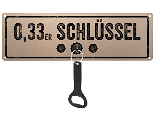 Schilderkönig Metallschild mit Bieröffner - 033er Schlüssel - Wand Flaschenöffner als Partyschild oder Partydeko von Schilderkönig