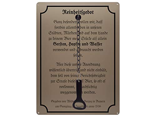 Schilderkönig Metallschild mit Flaschenöffner 300x220mm - Reinheitsgebot - Schild als Geschenk für Biertrinker Bierbrauer Bierschild Braumeister von Schilderkönig