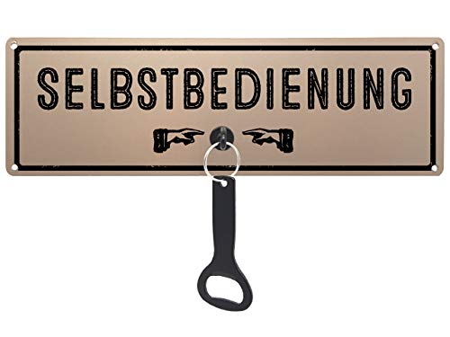 Schilderkönig Metallschild mit Flaschenöffner - Selbstbedienung - Wand-Flaschenöffner für Party, Küche, Geburtstag, Feier von Schilderkönig