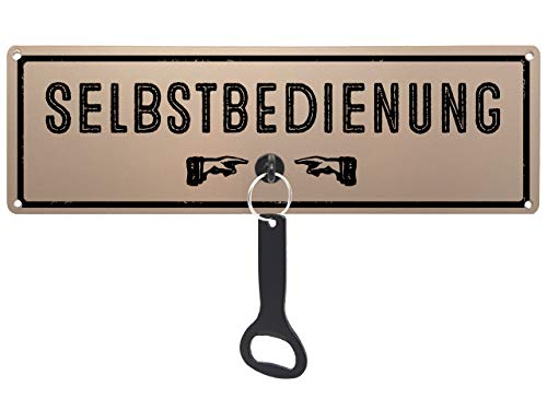 Schilderkönig Metallschild mit Flaschenöffner - Selbstbedienung - Wand-Flaschenöffner für Party, Küche, Geburtstag, Feier von Schilderkönig