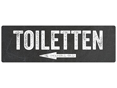 Türschild Hinweisschild TOILETTEN PFEIL LINKS Toilettenschild WC-Schild Hotel Restaurant schwarz-weiß von Schilderkönig