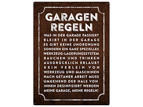 Schilderkönig WANDSCHILD 28x20cm GARAGEN-Regeln Metallschild Auto Männer Spruchschild von Schilderkönig