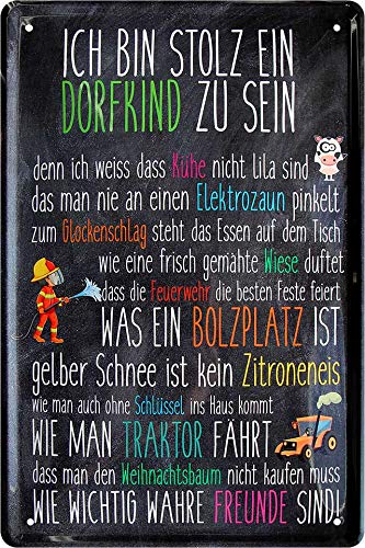 Blechschilder Lustiger Dorf Spruch “ICH Bin STOLZ EIN DORFKIND ZU Sein” Deko Metallschild Schild Geschenkidee für Deine Sauf & Trinkfreunde Landjugend 20x30 cm von Schilderkreis24