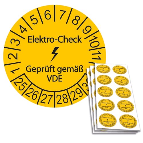 100 x VDE/Elektro-Check Prüfplaketten/Sicherheitsplaketten 30 mm Durchmesser mit untersch. Beschriftungen (100, Elektro Check-Geprüft gemäß VDE) von Schilderkröten