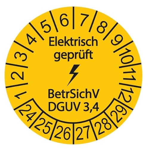 108 x VDE/Elektro-Check Prüfplaketten/Sicherheitsplaketten 20 mm Durchmesser mit untersch. Beschriftungen (108, Elektrisch geprüft - BetrSichV DGUV 3,4) von Schilderkröten