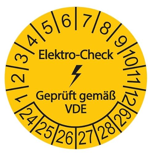 108 x VDE/Elektro-Check Prüfplaketten/Sicherheitsplaketten 20 mm Durchmesser mit untersch. Beschriftungen (108, Elektro Check-Geprüft gemäß VDE) von Schilderkröten