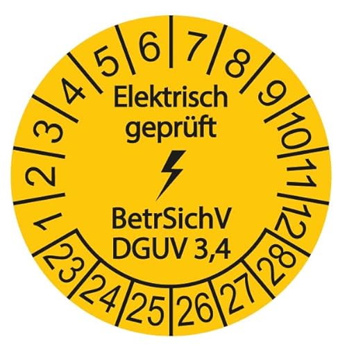 200x VDE/Elektro-Check Prüfplaketten/Sicherheitsplaketten 30 mm Durchmesser mit untersch. Beschriftungen (200, Elektrisch geprüft - BetrSichV DGUV 3,4) von Schilderkröten
