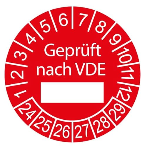 54 x VDE/Elektro-Check Prüfplaketten/Sicherheitsplaketten 20 mm Durchmesser mit untersch. Beschriftungen (54, Geprüft nach VDE) von Schilderkröten