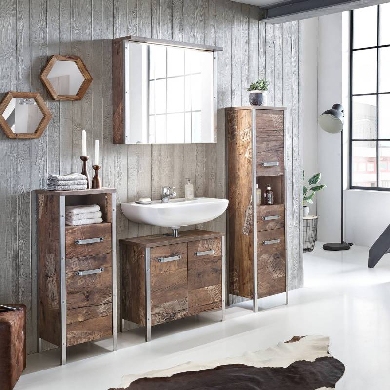 home24 Midischrank Harkon II 35 x 104 x 34cm Braun/Eiche Panama Dekor von home24