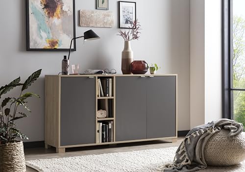 Schildmeyer Anouk Sideboard, Holzwerkstoff, Eiche hell Dekor/basaltgrau, 144,5 x 39 x 78,1 cm von Schildmeyer