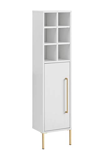 Schildmeyer Gloria Highboard 148429, Holzwerkstoff,Stahl,Metall, Weiß/Gold, 130,6 x 30,4 x 21,8 cm von Schildmeyer