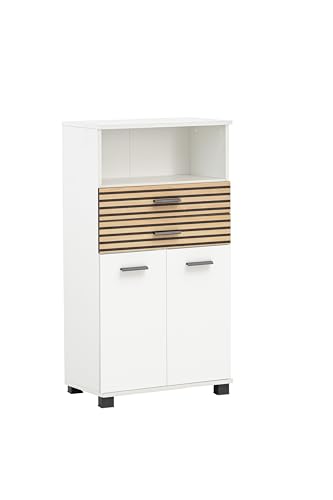 Schildmeyer Highboard Katta 158585, weiß matt/Akustikpaneel Optik, 59,8 x 32,6 x 110,5 cm von Schildmeyer