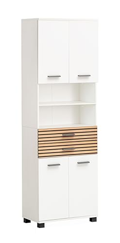 Schildmeyer Hochschrank Katta 701977, weiß matt/Akustikpaneel Optik, 59,8 x 32,6 x 180,9 cm von Schildmeyer