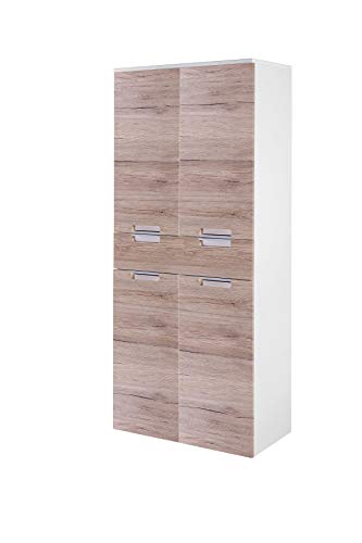 Schildmeyer Hochschrank Rilana 700863, weiß glanz / eiche sanremo Dekor, 159 x 65 x 35 cm von Schildmeyer