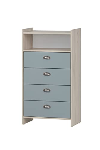 Schildmeyer Lindholm Highboard, Holzwerkstoff, Sandeiche Dekor/Taubenblau, 60,1 x 33 x 104 cm von Schildmeyer