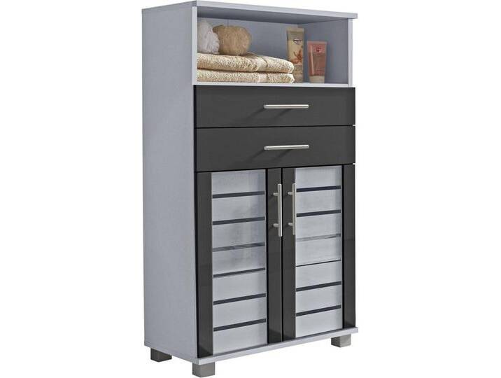Schildmeyer Midischrank Nikosia Breite 60 cm, mit Glastüren, 2 Schubladen, MDF-Fronten, Metallgriffe, grau silberfarben von Schildmeyer