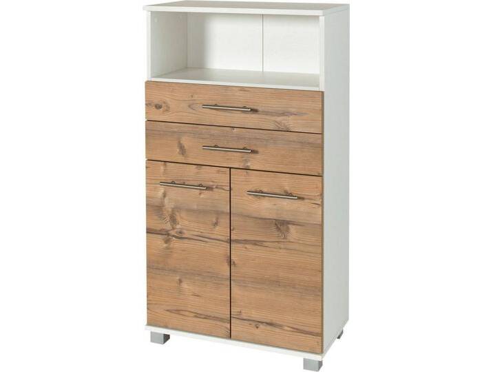 Schildmeyer Midischrank Palermo, Made in Germany Breite 60 cm, verstellbarer Einlegeboden, Metallgriffe, 2 Schubkästen, beige silberfarben von Schildmeyer