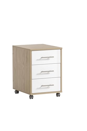 Schildmeyer Rollcontainer, Holzwerkstoff, Eiche hell Dekor/weiß Glanz, 40 x 50 x 57 cm von Schildmeyer