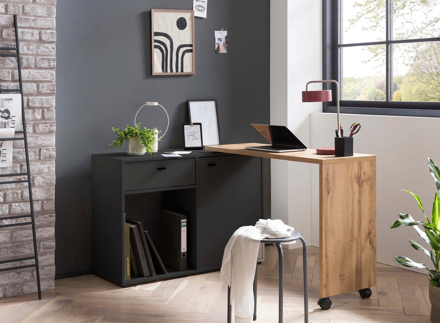 Schildmeyer Schreibtisch Tiny Working, praktisch im Home Office, Sideboard mit flexibler Arbeitsplatte von Schildmeyer